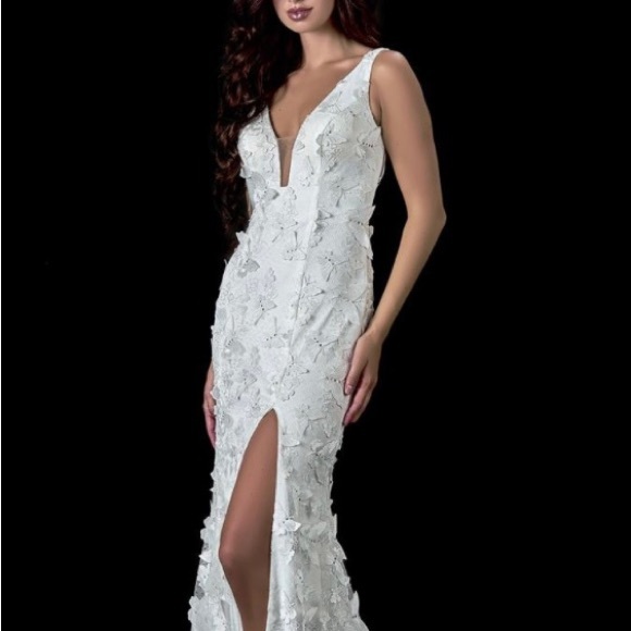 Glamour by Terani Couture ivory butterfly prom dress formal wedding dress Sz 6 - Picture 2 of 11